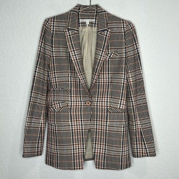 New Veronica Beard FULLER CHECK SINGLE-BUTTON DICKEY JACKET Cream Blue/ Rose Sz2 - Picture 2 of 16